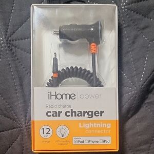 iHome Black and Orange Car Charger with Lightning Connector